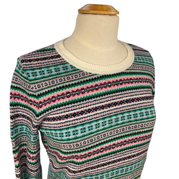 Talbots Wool Blend Fair Isle Sweater Stripe Bold Ski-Après Nordic Cabincore-MP - Picture 5 of 11